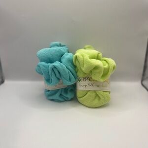 MudPie Set of 2- Blue and Green Terrycloth Scrunchies & Eyemask Set